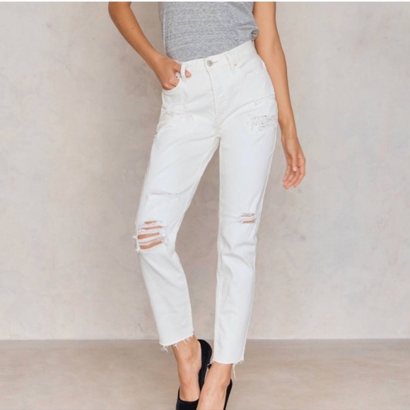 white denim ripped jeans